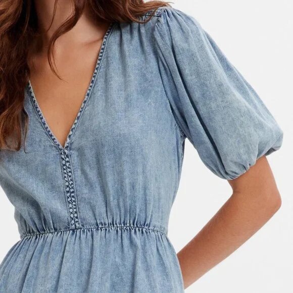 GAP Denim Chambray Blouson Cutout Maxi Dress | L - Picture 1 of 7